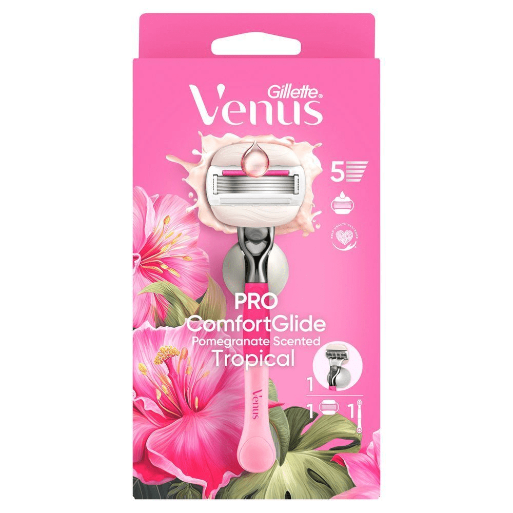 Bild: Gillette Venus Pro ComfortGlide Tropical Damenrasierer mit Granatapfel Duft