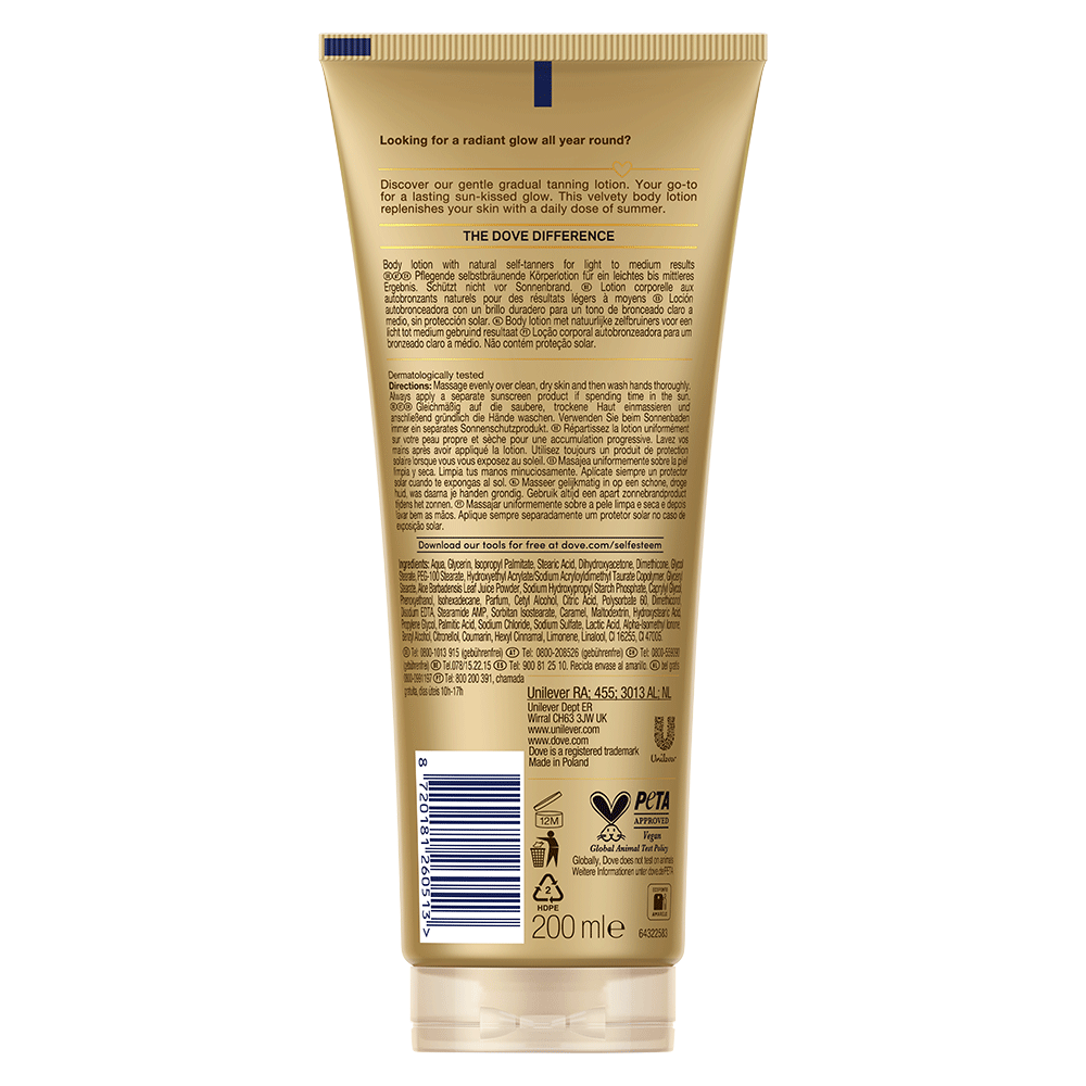 Bild: Dove Bodylotion Summer Fair mit Selbstbräuner Hell bis Medium 