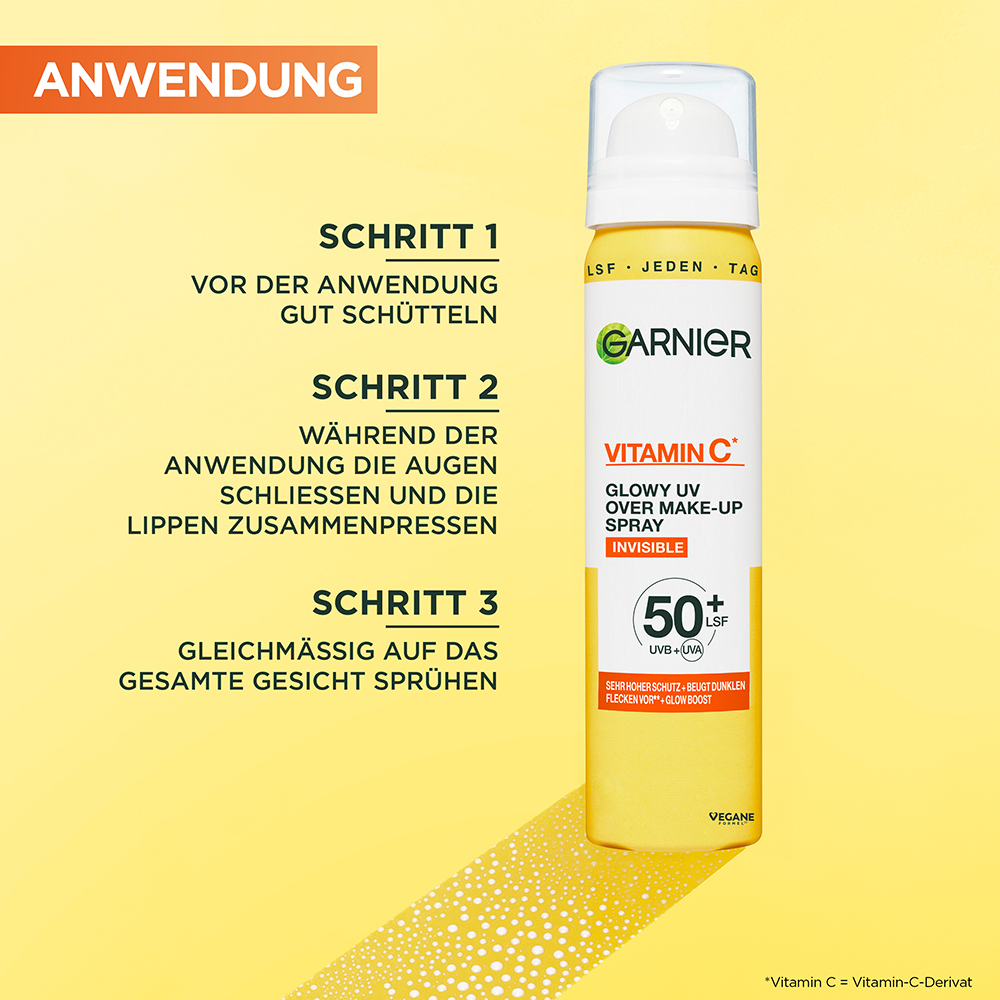 Bild: GARNIER Vitamin C* Glowy UV Over Make-up Spray LSF 50+ 