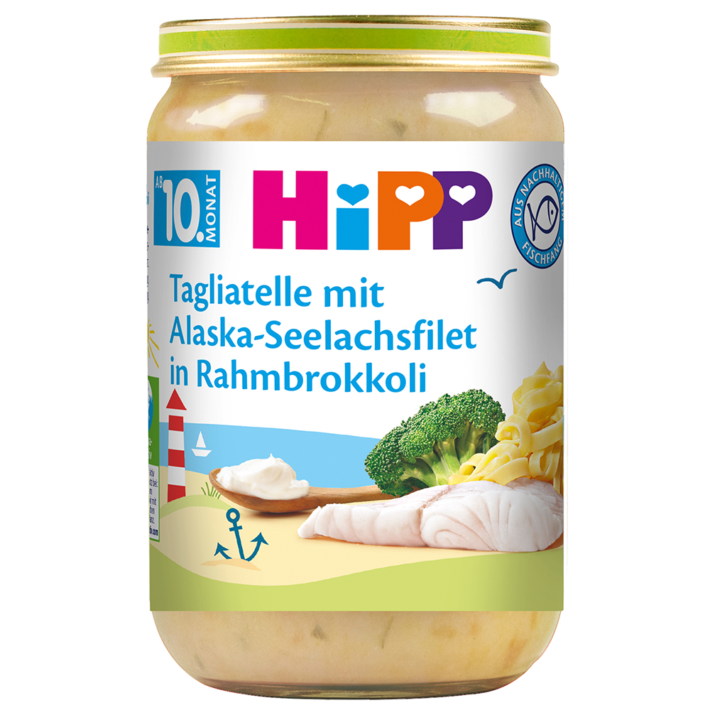 Bild: HiPP Tagliatelle mit Alaska Seelachsfilet in Rahmbrokkoli 
