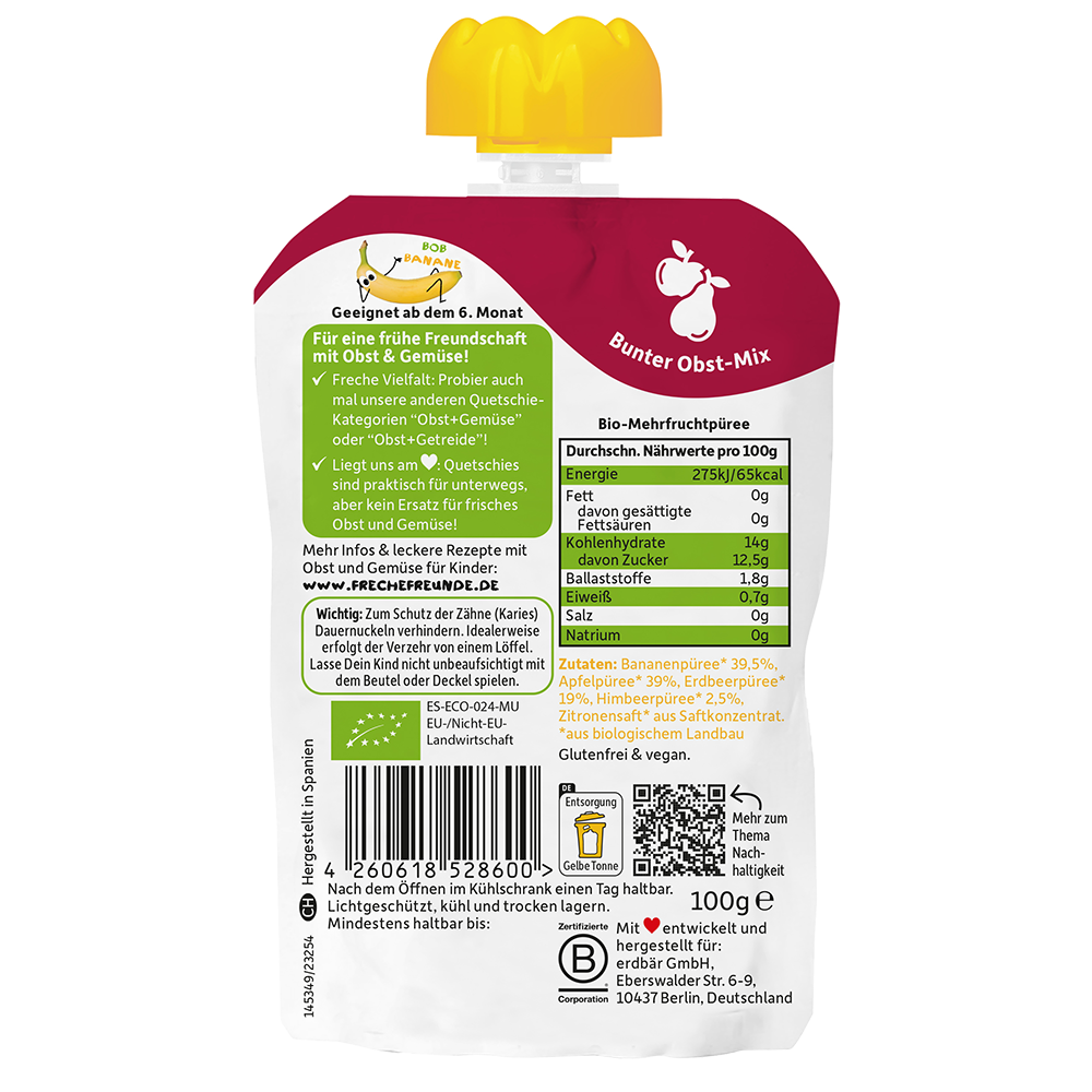 Bild: Freche Freunde Quetschie Banane, Apfel, Erdbeere und Himbeere 