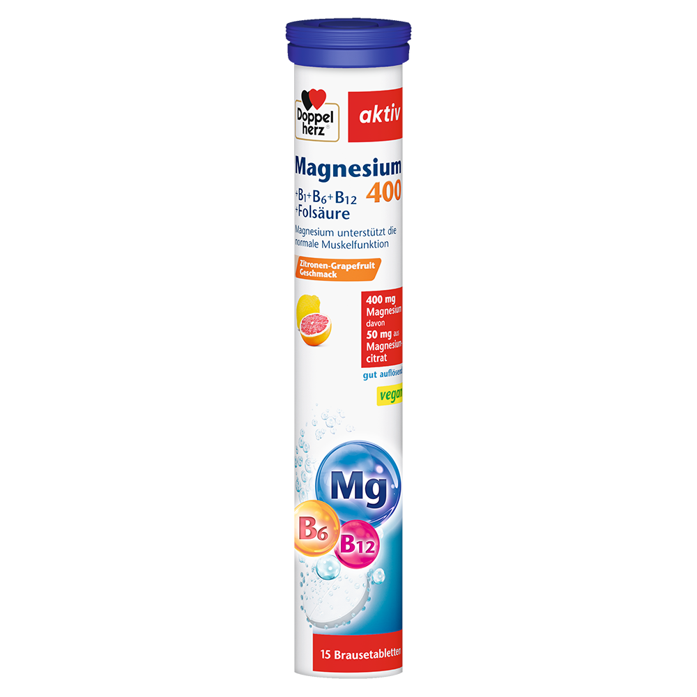 Bild: DOPPELHERZ Magnesium 400 + B1 + B6 + B12 + Folsäure Brausetabletten 
