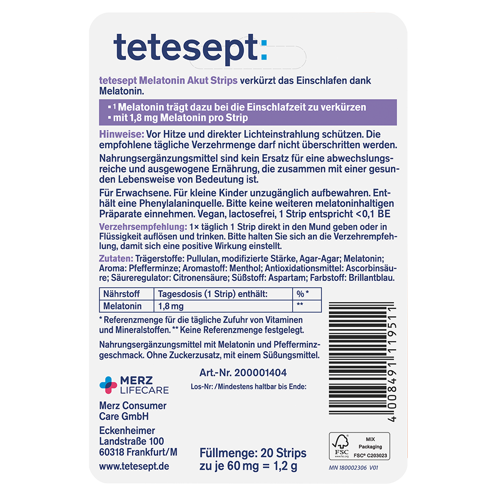Bild: tetesept: Melatonin Akut Strips 