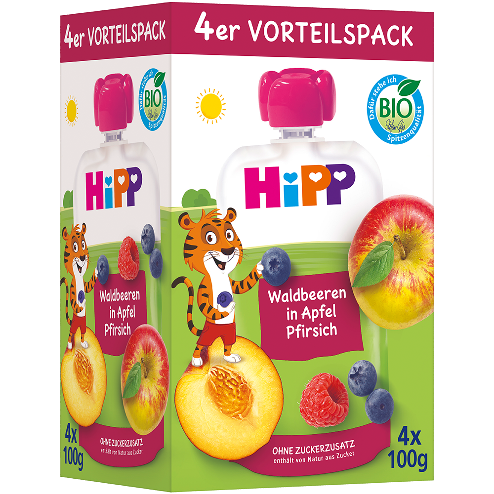 Bild: HiPP Quetschie Waldbeeren in Apfel Pfirsich 