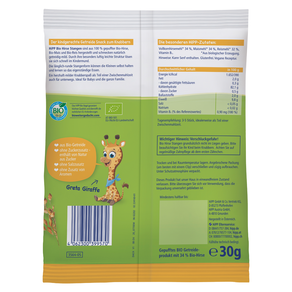 Bild: HiPP Bio Hirse Stangen mit Mais & Reis 