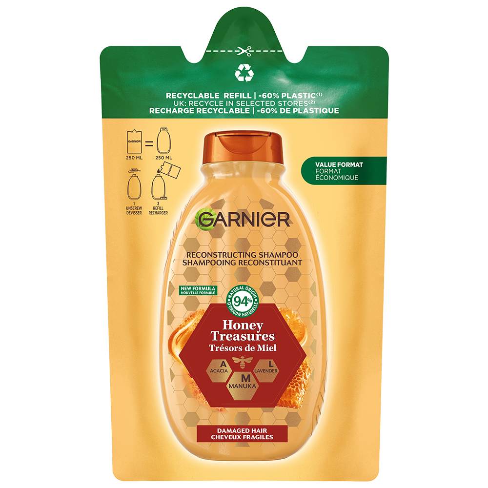 Bild: GARNIER Wahre Schätze Reparierendes Shampoo Honig Schätze Nachfüllpack 
