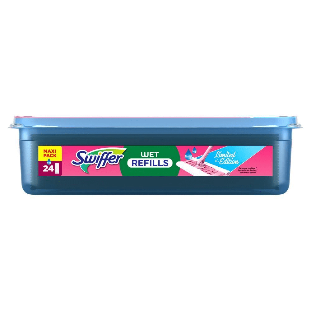 Swiffer feuchte Bodentücher MAXI PACK, 24 Stück, im Behälter. LIMITED EDITION PINK. [DA] Swiffer Wet Refills Maxi Pack med 24 stk. i Limited Edition. [SV] Swiffer Wet Refills maxipack med 24 våta refiller i Limited Edition.