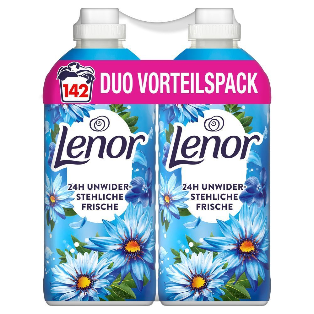 Lenor Weichspüler Küstenblumen & Zypresse Duo Vorteilspack mit 142 Waschladungen für 24h unwiderstehliche Frische.