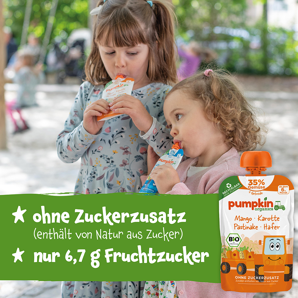 Bild: pumpkin organics Quetschie Mango, Karotte, Pastinake und Hafer 