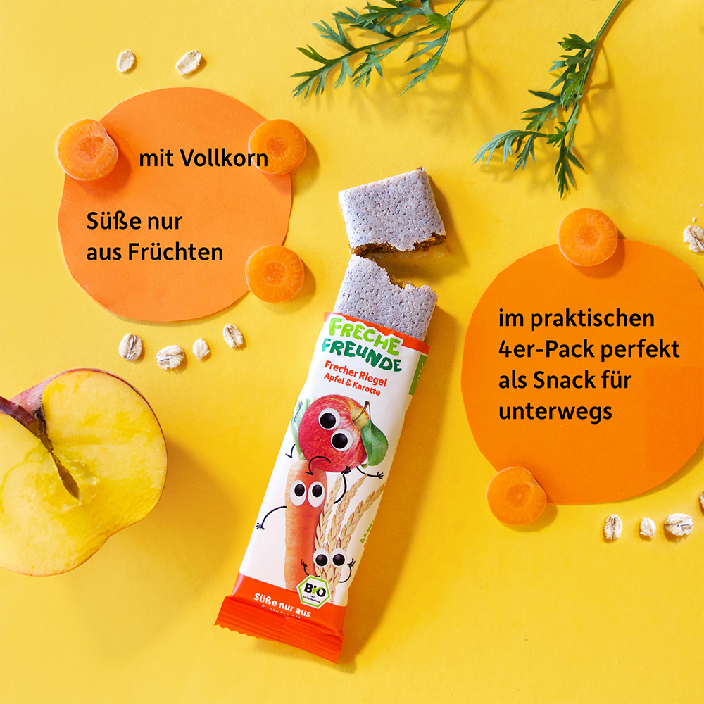 Bild: Freche Freunde Frecher Riegel Apfel und Karotte