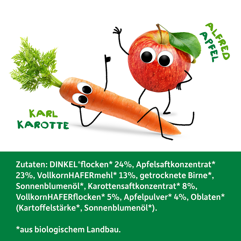 Bild: Freche Freunde Frecher Riegel Apfel und Karotte