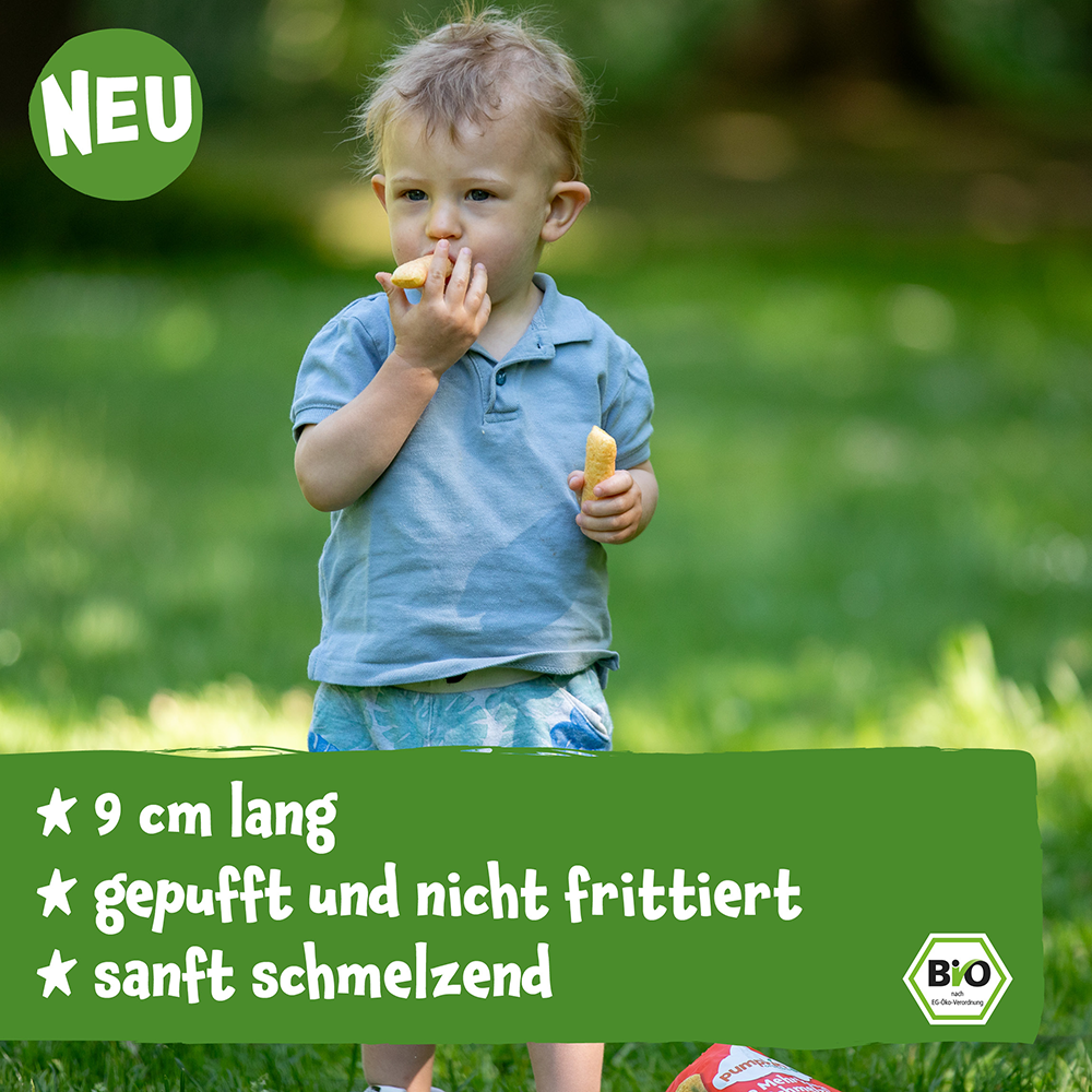 Bild: pumpkin organics Bio Mehrkorn Schmelzlinge Apfel, Erdbeere und Süßkartoffel