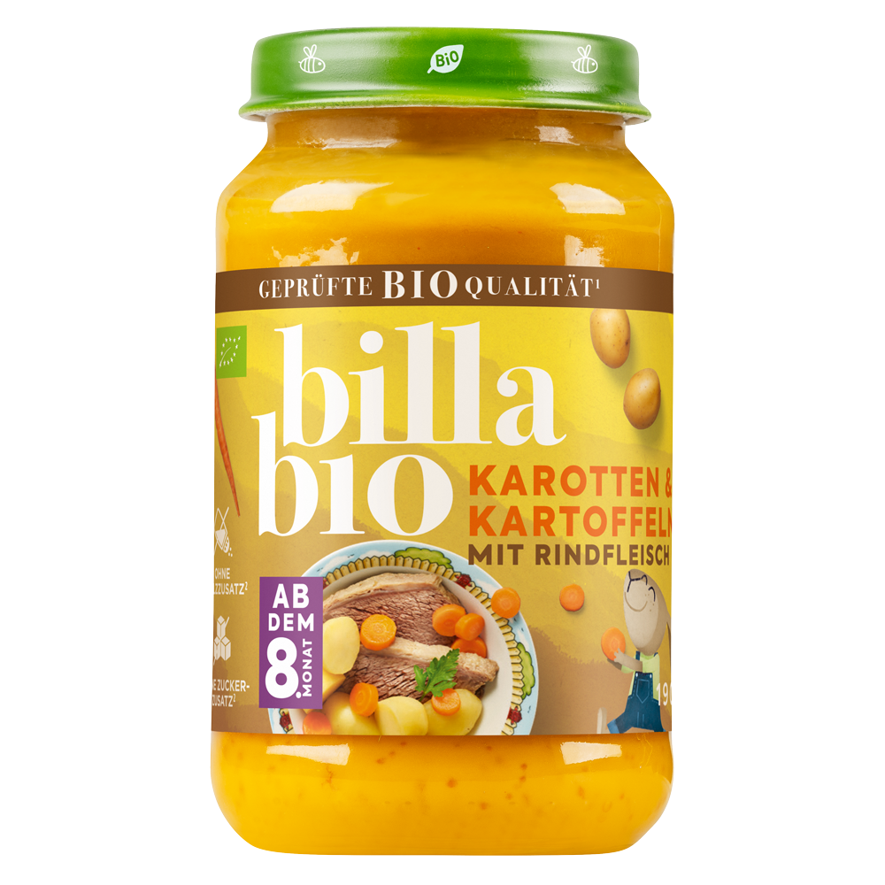 Bild: Billa Bio Gläschen Karotten & Kartoffeln mit Rindfleisch 