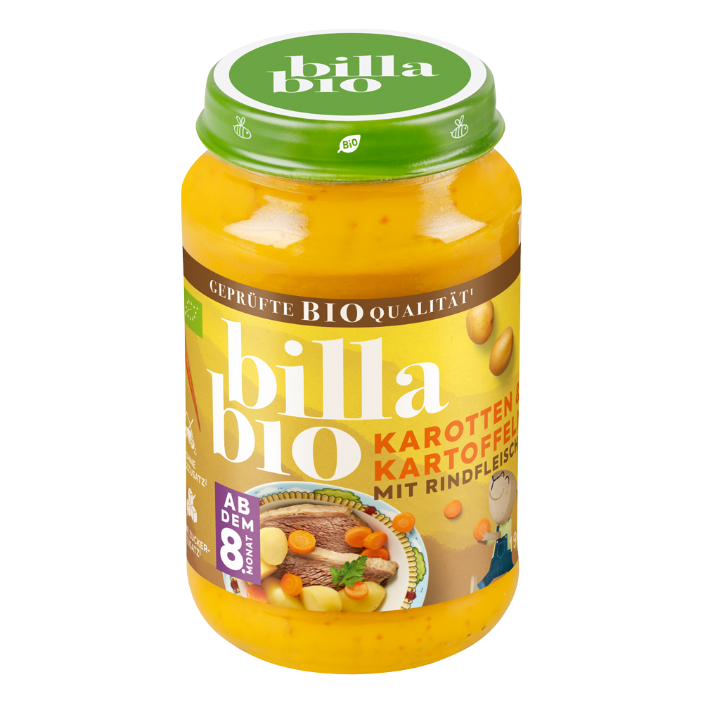 Bild: Billa Bio Gläschen Karotten & Kartoffeln mit Rindfleisch 
