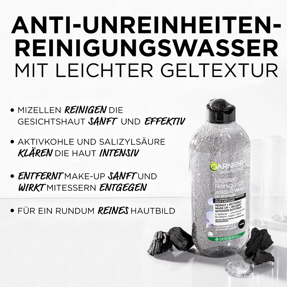 Bild: GARNIER SKIN ACTIVE Mizellen Reinigungswasser Aktivkohle