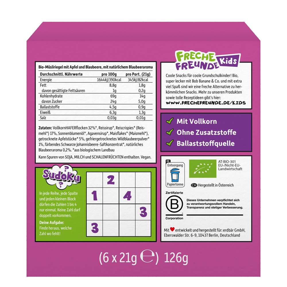 Bild: Freche Freunde Crispy Riegel Apfel und Blaubeere
