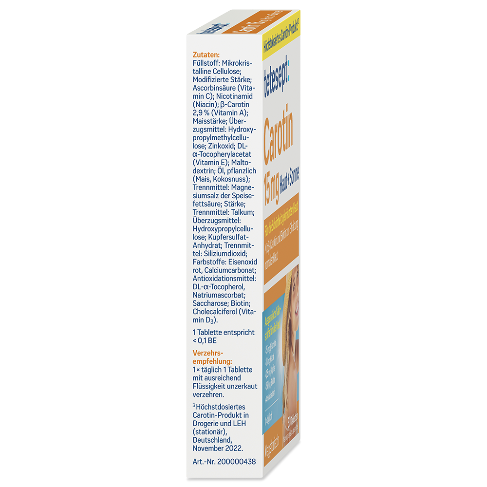 Bild: tetesept: Carotin 15mg Haut + Sonne Tabletten 