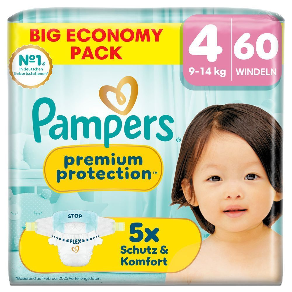 Pampers Premium Protection Big Economy Pack, Größe 4, 60 Windeln, mit 5x Schutz & Komfort.