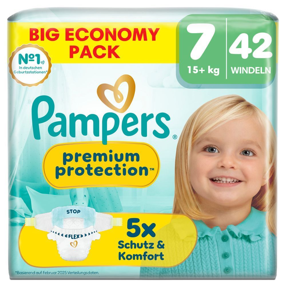 Pampers Premium Protection Big Economy Pack, Größe 7, 42 Windeln, mit 5x Schutz & Komfort.