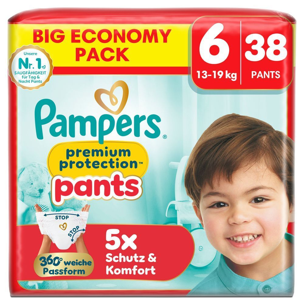 Pampers Premium Protection Pants, Big Economy Pack, GrÃ¶Ãe 6 (13-19 kg), 38 StÃ¼ck, mit 5x Schutz & Komfort.