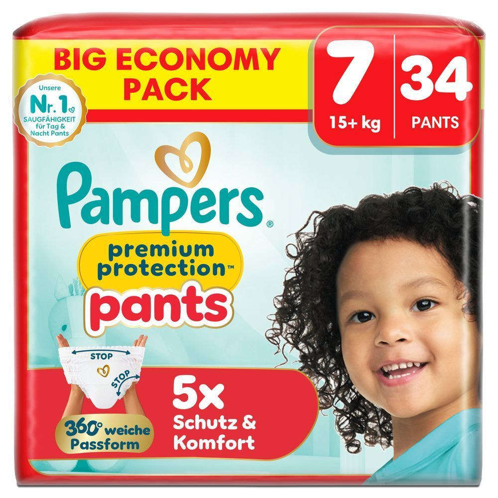 Pampers Premium Protection Pants Big Economy Pack, GröÃe 7, 34 Stück, mit 5x Schutz und Komfort.