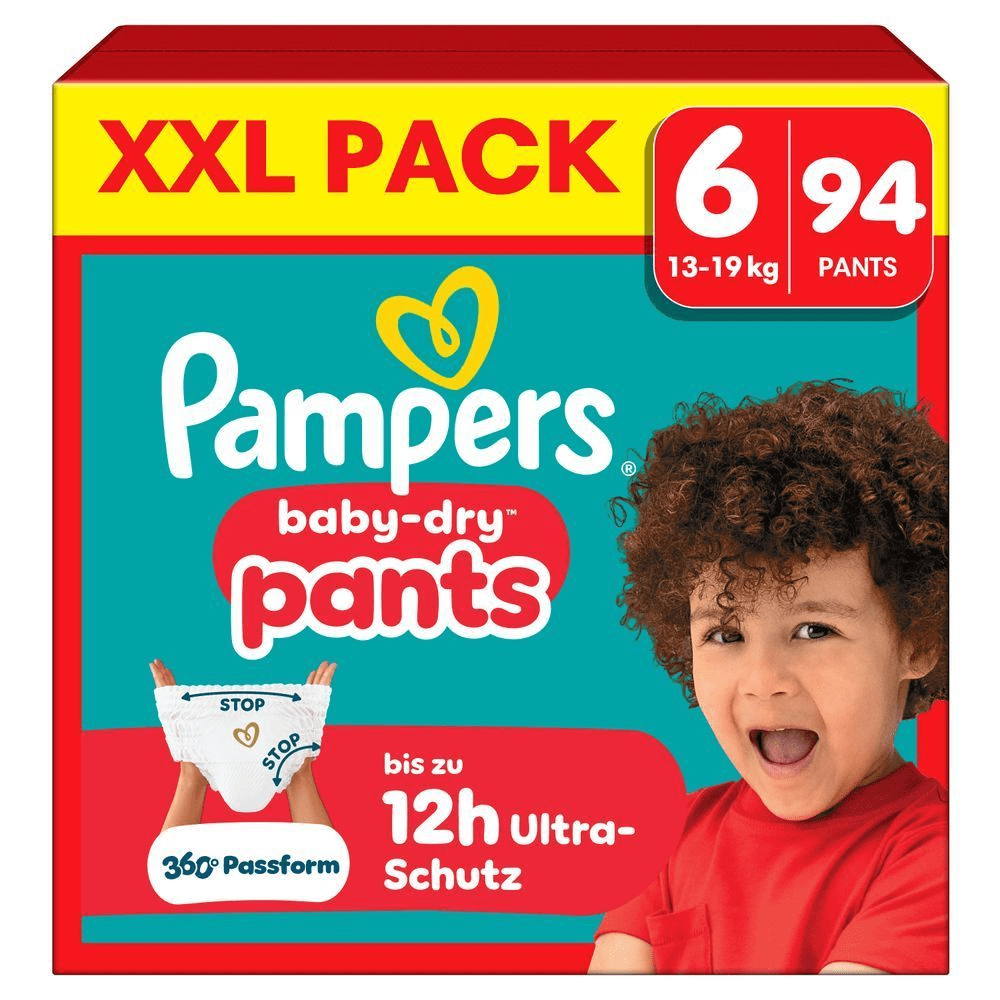 Pampers Baby-Dry Pants XXL Pack mit 94 Windeln, Größe 6, mit bis zu 12 Stunden Ultra-Schutz.