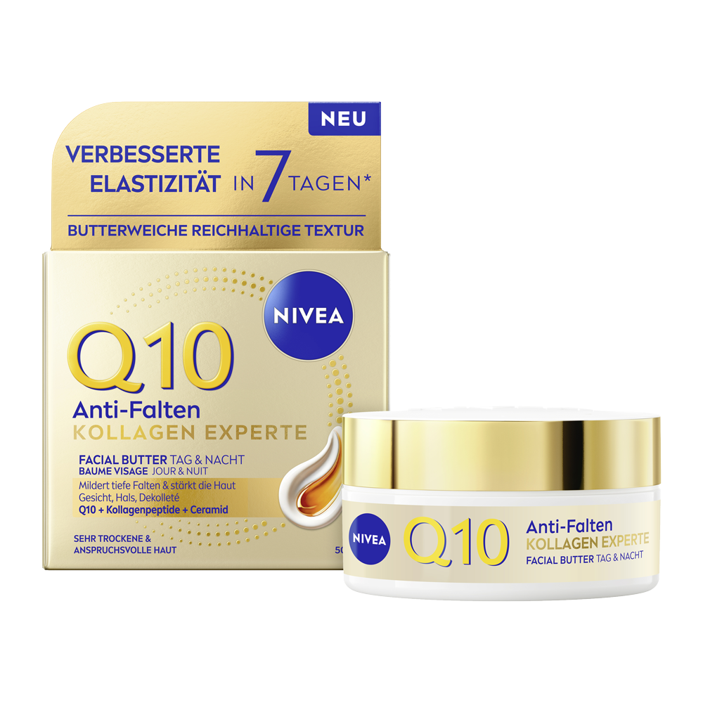 Bild: NIVEA Q10 Anti Falten Kollagen Experte Facial Butter Tag und Nacht