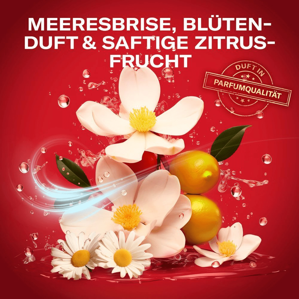 Old Spice Duft mit Meeresbrise, Blütenduft und saftiger Zitrusfrucht, ausgezeichnet mit dem Siegel "Duft in Parfumqualität".