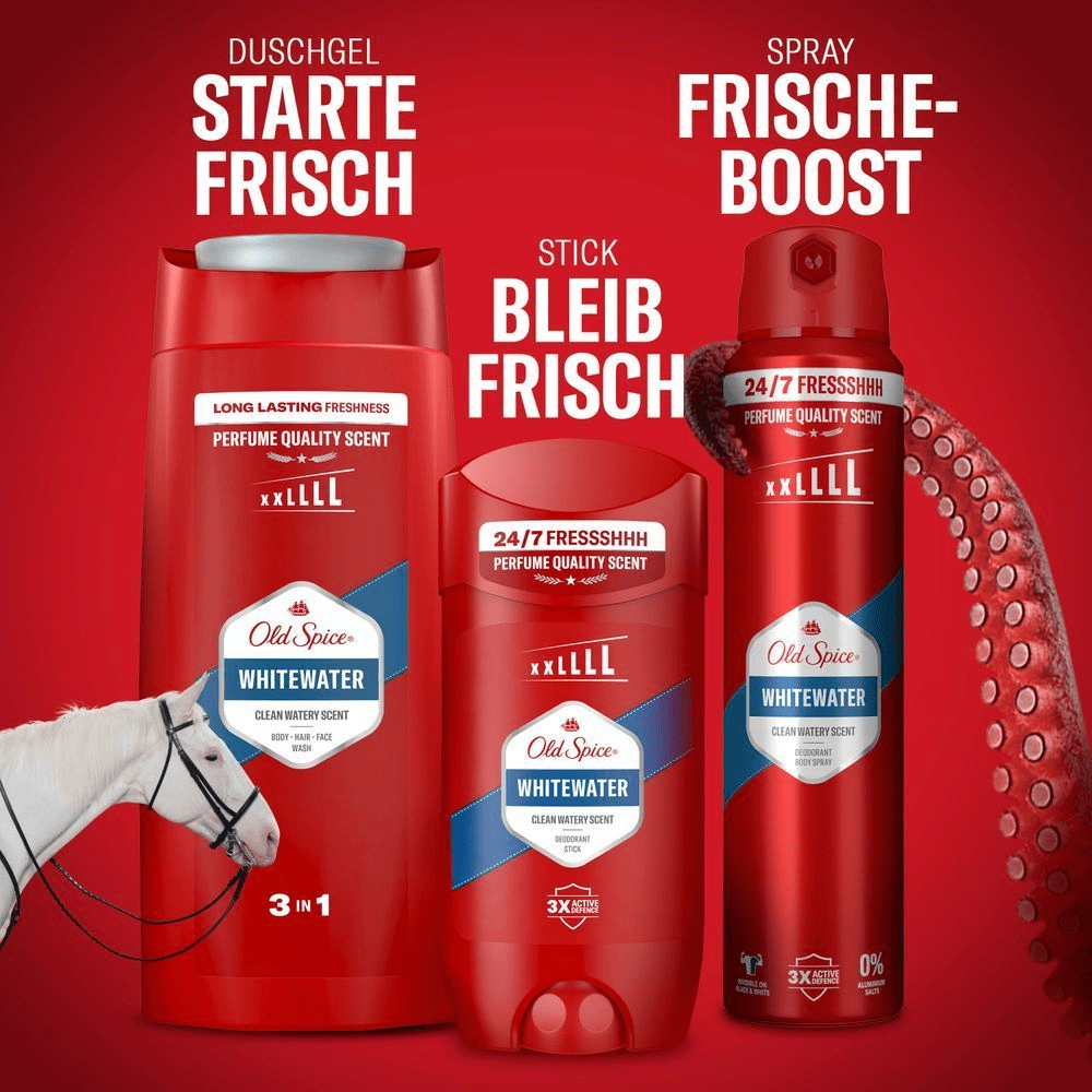 Old Spice Whitewater Duschgel, Deodorant Stick und Spray für einen frischen Start und langanhaltende Frische.