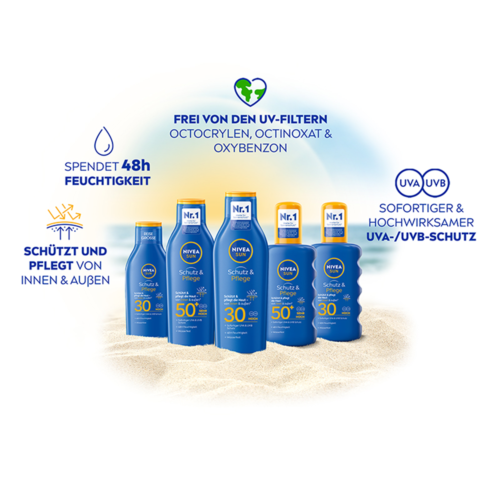 Bild: NIVEA Sun Schutz & Pflege Sonnencreme LSF 30 Mini 