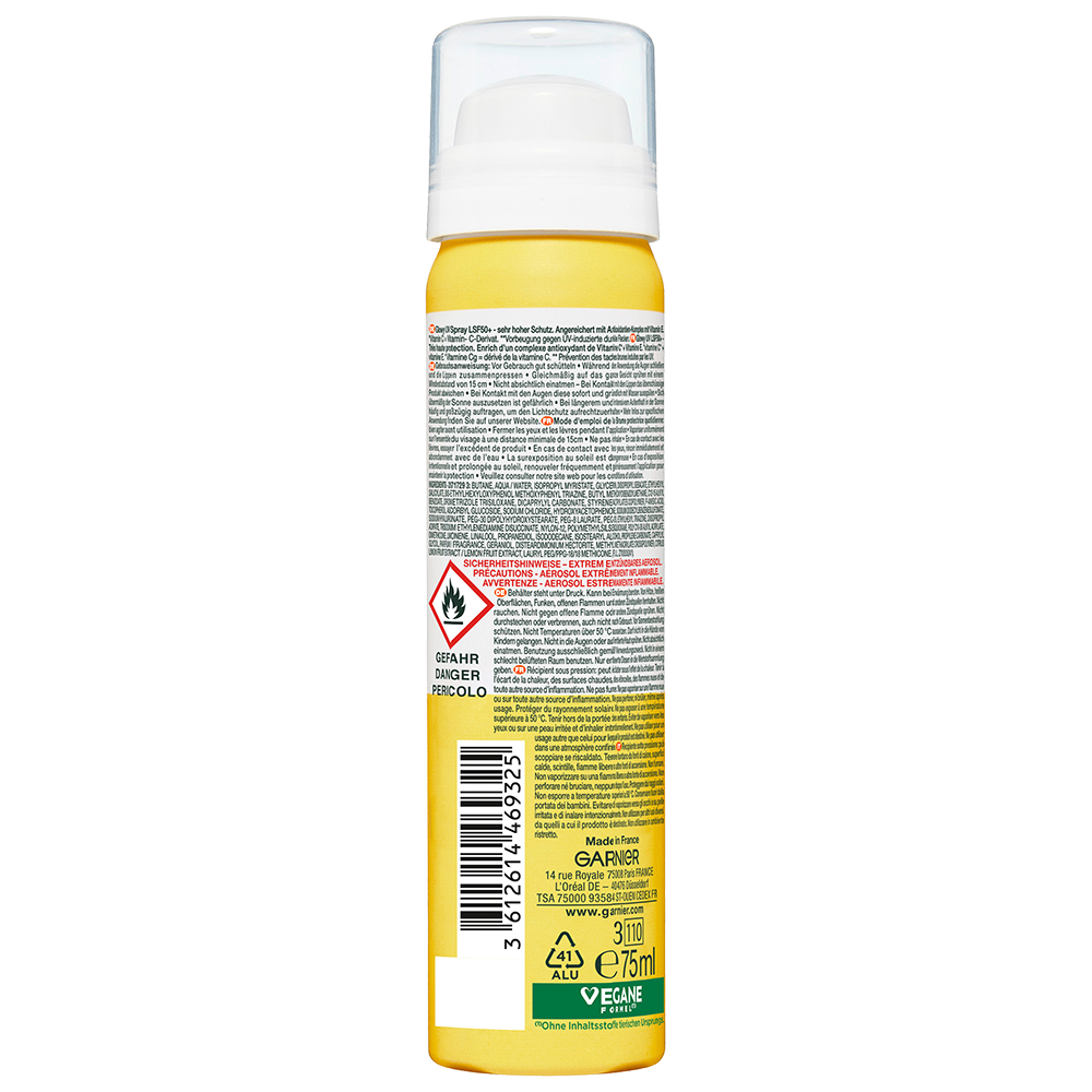 Bild: GARNIER Vitamin C* Glowy UV Over Make-up Spray LSF 50+ 