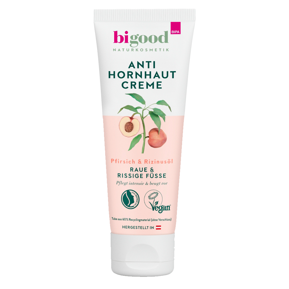 Bild: bi good Anti Hornhaut Creme Pfrisich und Rizinusöl 
