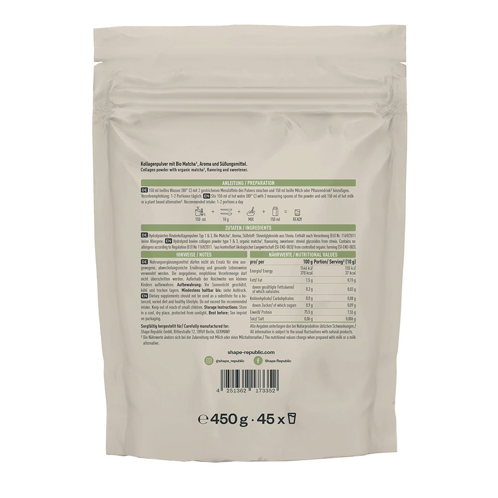 Bild: SHAPE REPUBLIC Shape and Glow Kollagen Matcha Geschmack