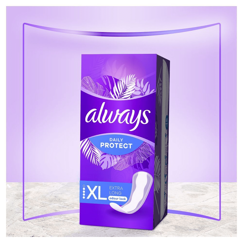Always Daily Protect Slipeinlagen, XL Extra Long, für zuverlässigen Schutz und schließt Gerüche ein.