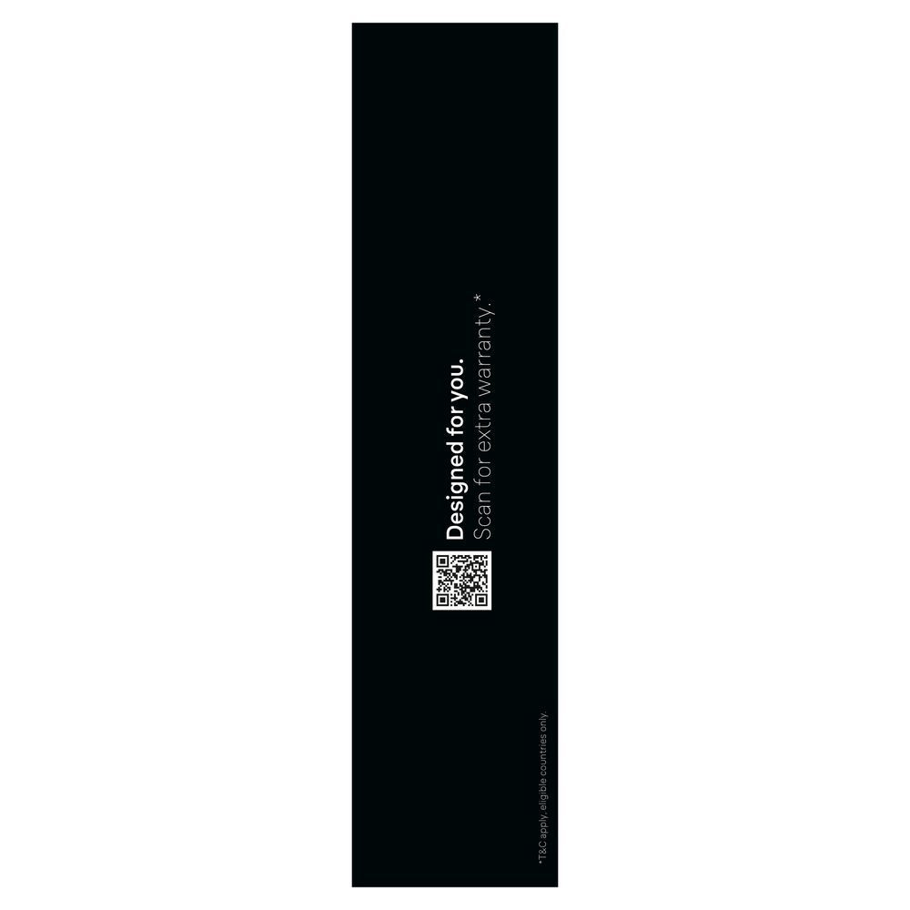 Braun Produktverpackung mit dem Hinweis "Designed for you. Scan for extra warranty." und einem QR-Code. [EN] Braun packaging with the claim "Designed for you. Scan for extra warranty." and a QR code. [IT] Braun, "Designed for you," con un codice QR per la scansione per una garanzia extra. [ES] Braun, diseñado para ti: Escanea el código QR para obtener una garantía extendida. [PT] Embalagem Braun com QR code para escanear e obter garantia extra, com a frase "Designed for you.";