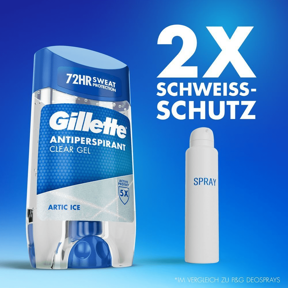 Gillette Antiperspirant Clear Gel Artic Ice mit 2x Schweißschutz.