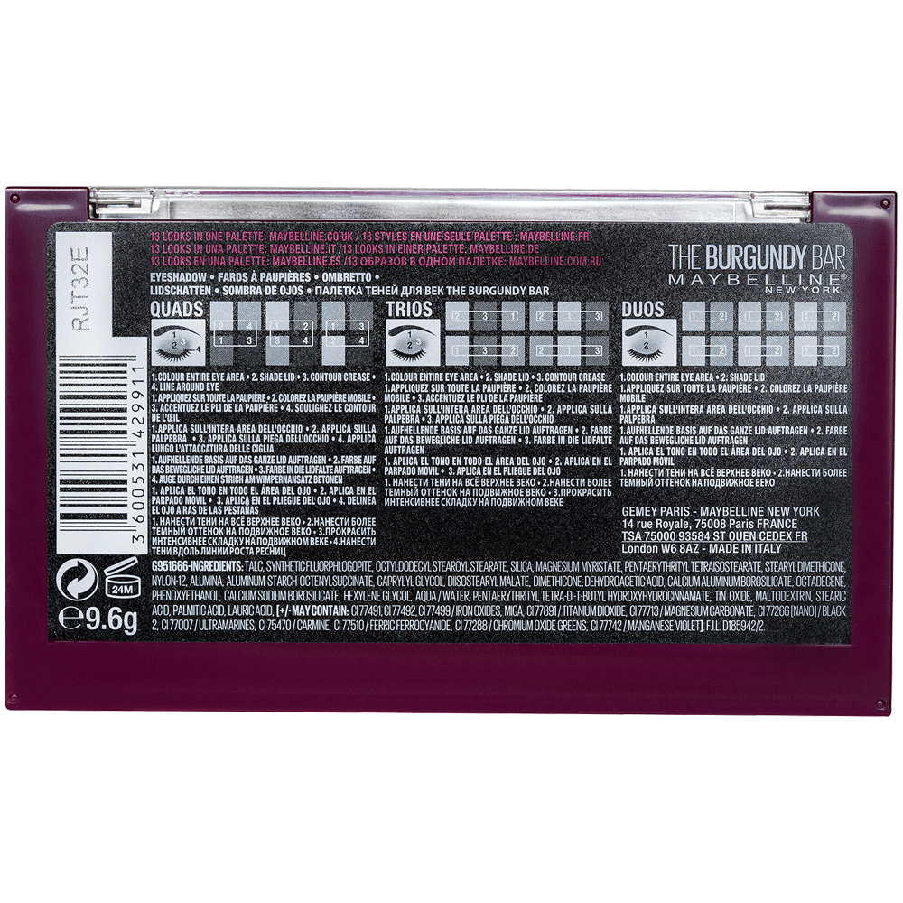 Bild: MAYBELLINE The Burgundy Bar Eyeshadow Palette Metallisches Finish