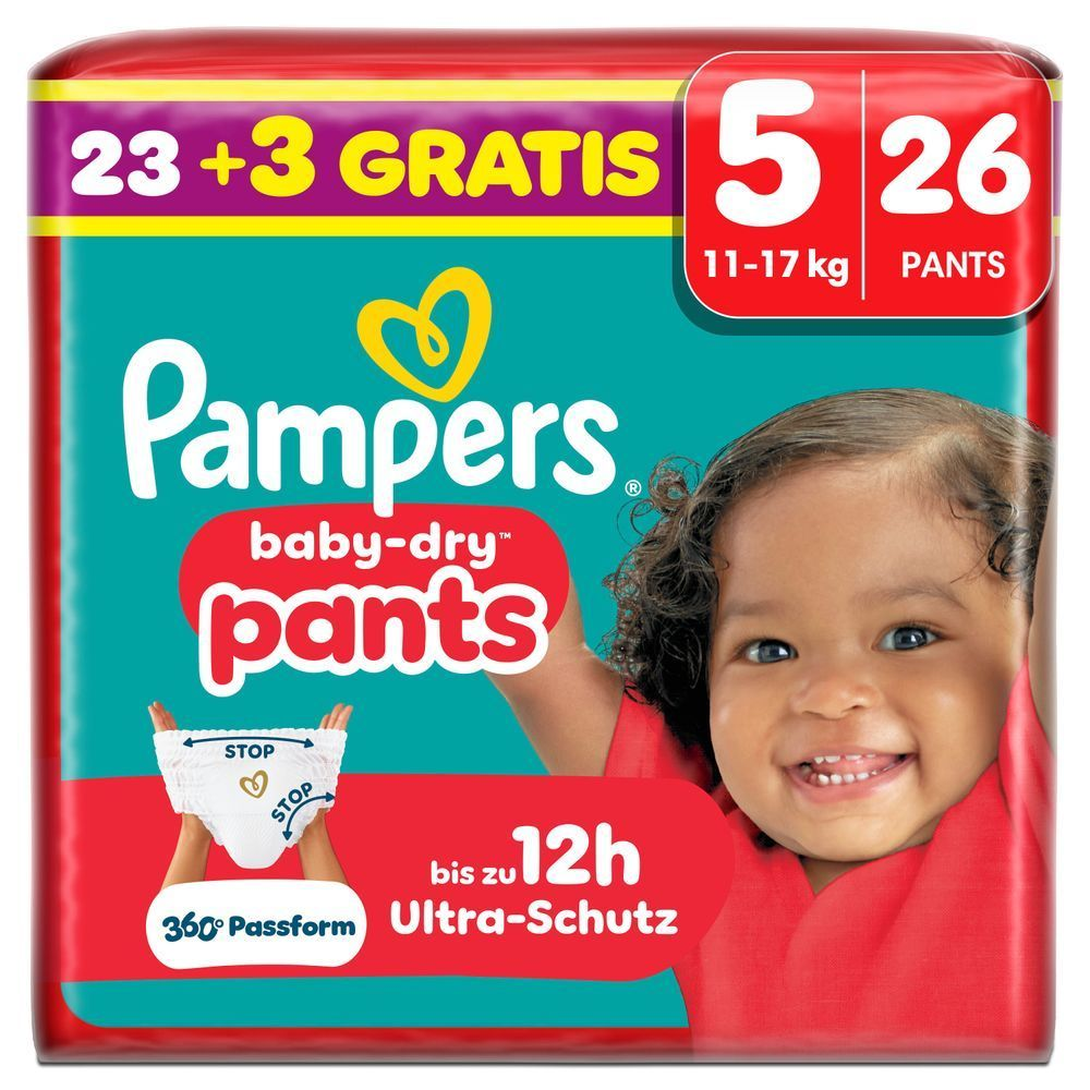 Pampers Baby-Dry pants Gr. 5, 11-17 kg, 23 +3 gratis (26 Windeln), bis zu 12h Ultra-Schutz.