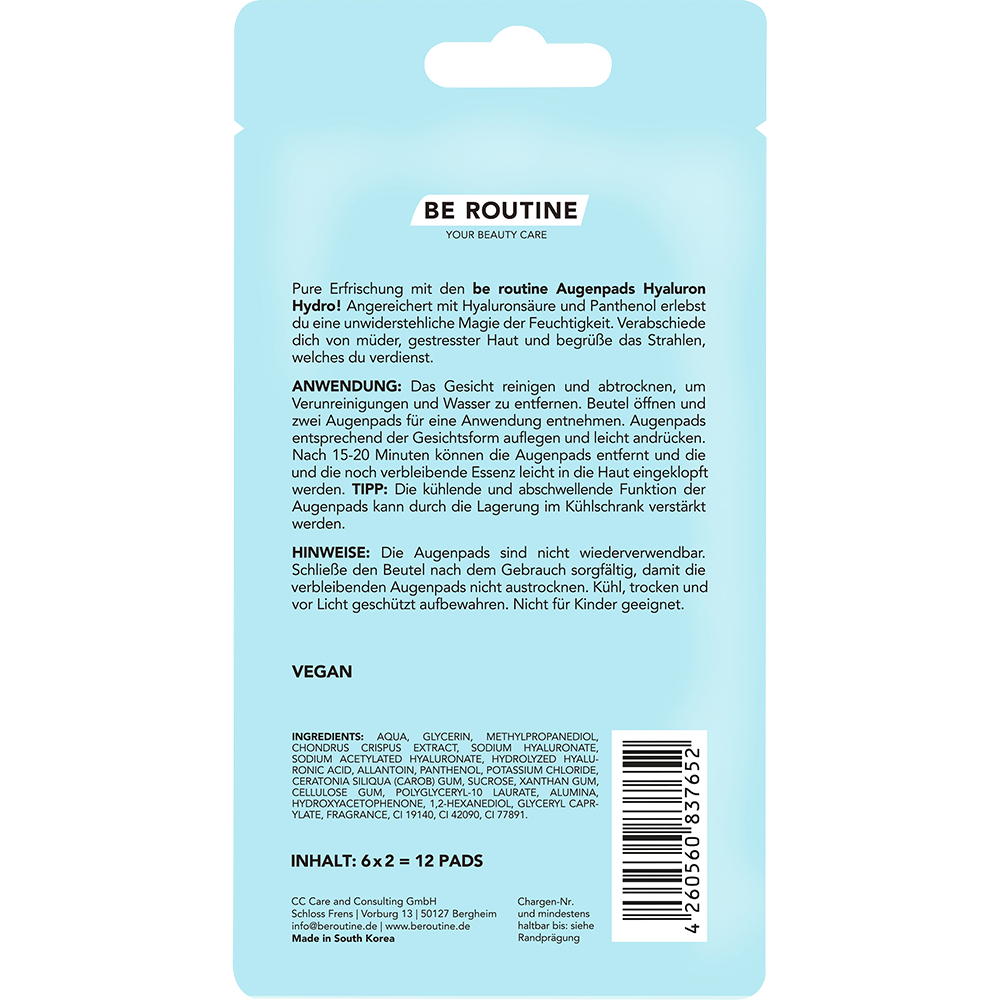 Bild: BE ROUTINE Augen Pads Hyaluron Hydro 