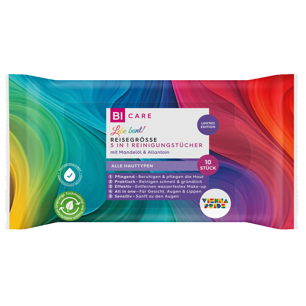 Bild: BI CARE 5in1 Reinigungstücher Pride Lebe bunt