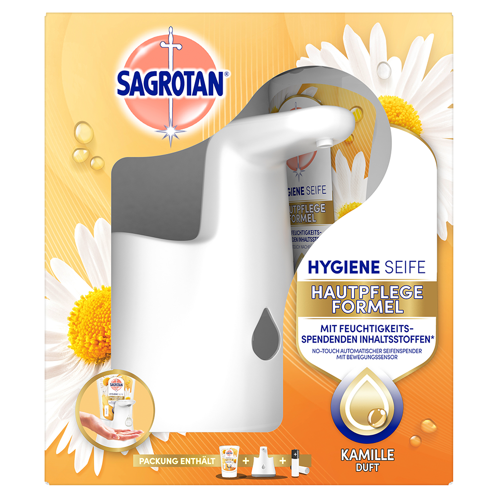 Bild: SAGROTAN Hygiene Seife Starter Set Kamille Duft 