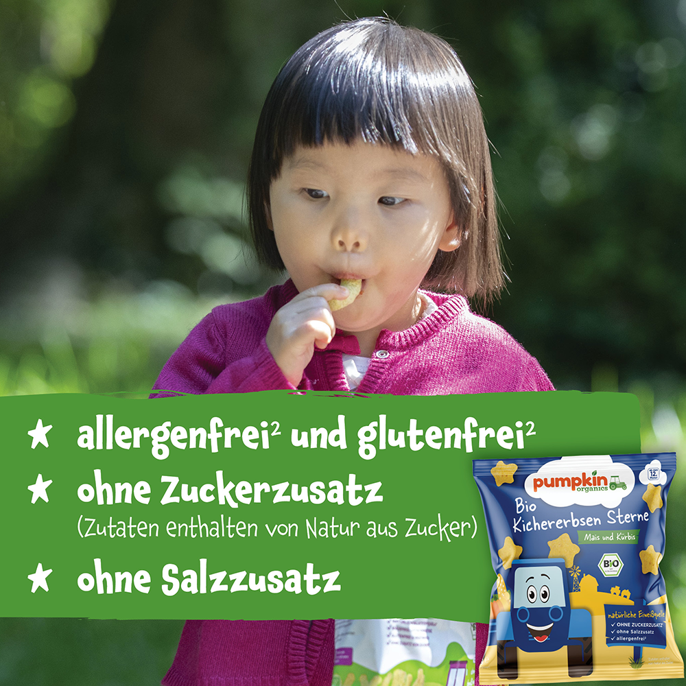 Bild: pumpkin organics Bio Kichererbsen Sterne mit Mais und Kürbis 