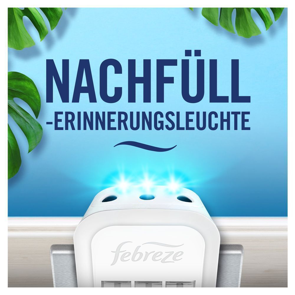 Ambi Pur Duftstecker mit "Nachfüll-Erinnerungsleuchte", die anzeigt, wann ein Nachfüller benötigt wird, um kontinuierliche Frische zu gewährleisten.