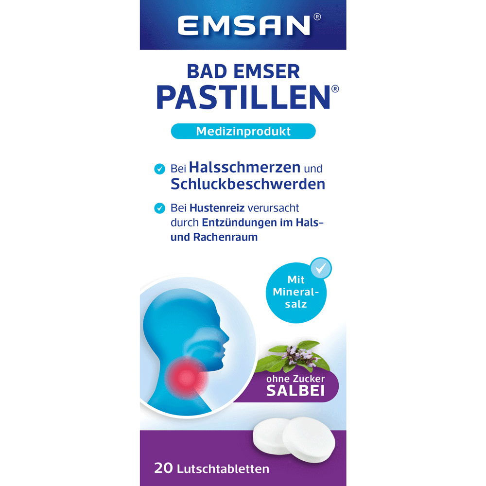Bild: Emsan Bad Emser Pastillen bei Halsschmerzen und Schluckbeschwerden 