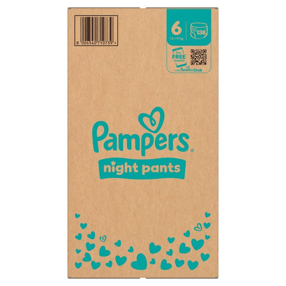 Pampers Night Pants, Größe 6 (13-19 kg), 138 Stück, mit Hinweis auf das Pampers Club Bonusprogramm.