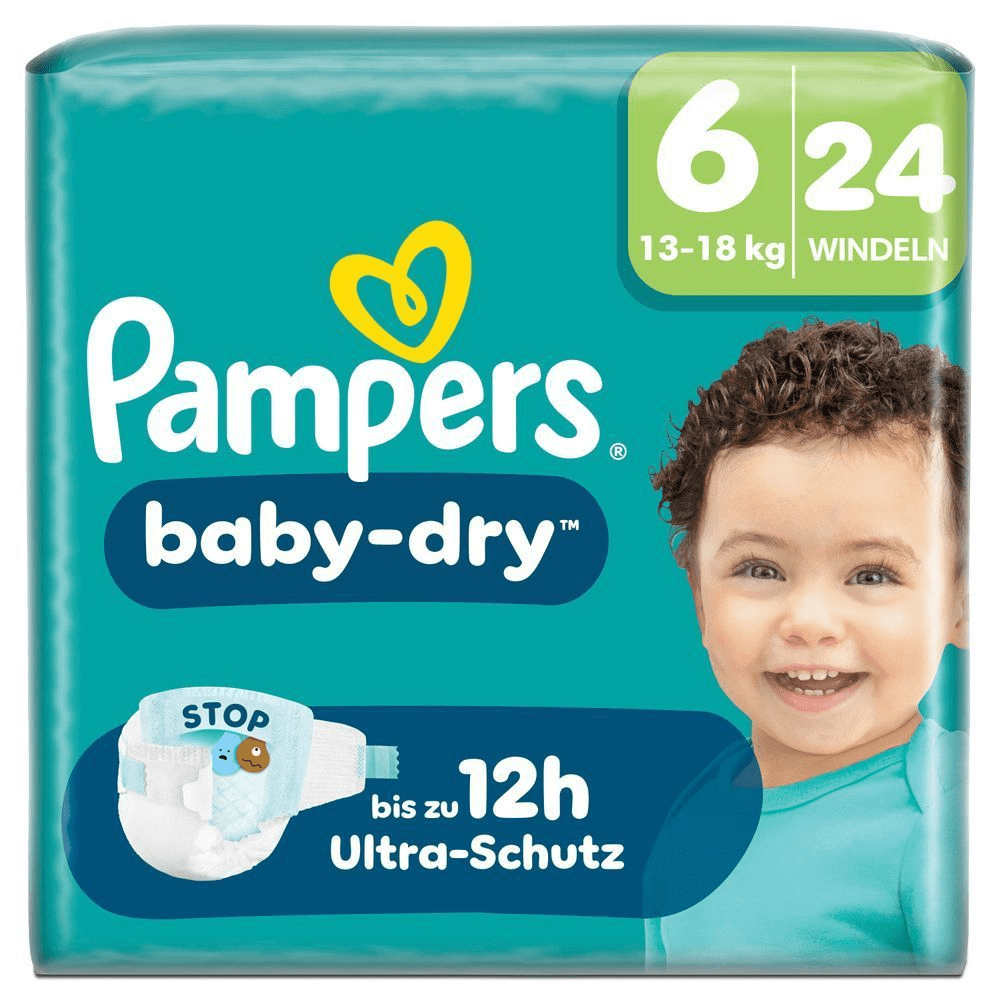 Pampers Baby-Dry Windeln Größe 6, 24 Windeln, mit "bis zu 12h Ultra-Schutz".