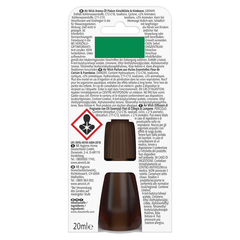 Bild: AIRWICK Aroma Öl Flakon Nachfüllung Kirschblüte und Himbeere 