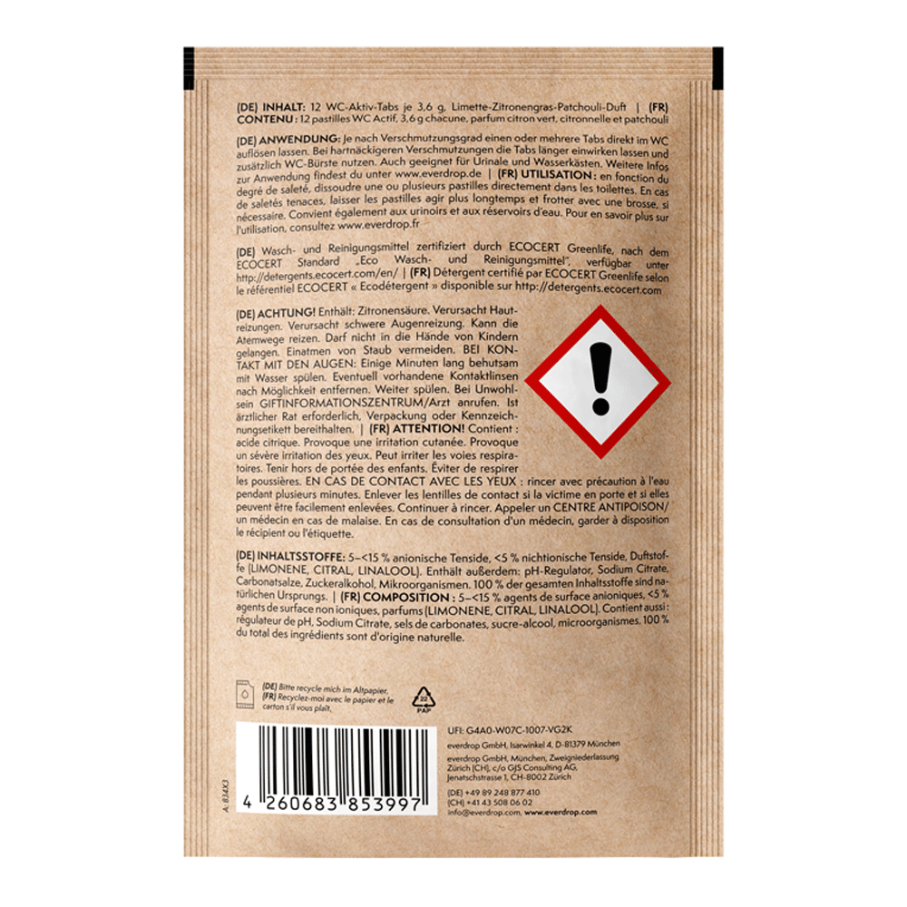 Bild: Everdrop WC Aktiv Tabs Limette Zitronengras Patchouli 