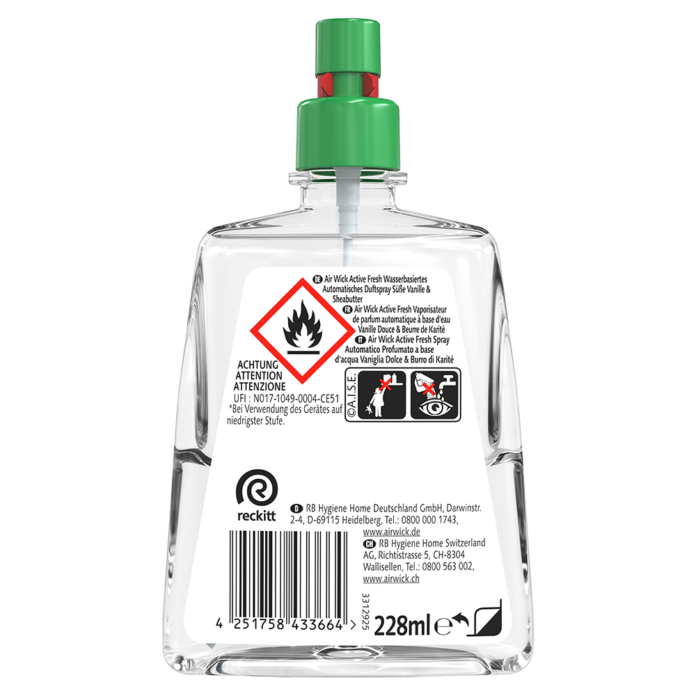 Bild: AIRWICK Active Fresh Automatisches Duftspray Nachfüllung Süße Vanille und Sheabutter 