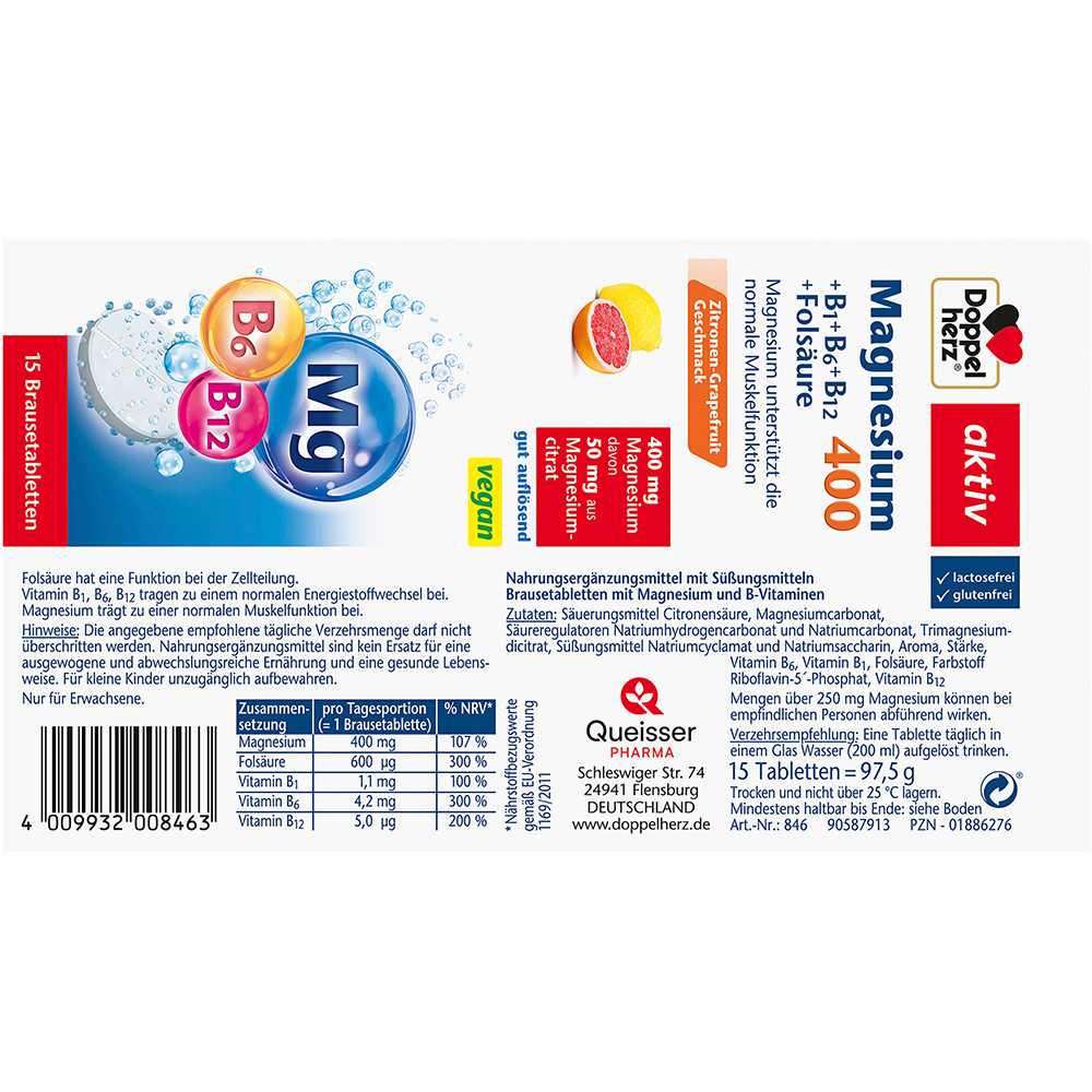 Bild: DOPPELHERZ Magnesium 400 + B1 + B6 + B12 + Folsäure Brausetabletten 